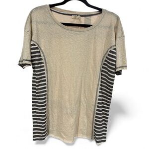 Hem & Thread Cream and Gray Striped Casual T Shirt- Size Medium